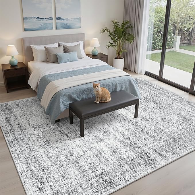 5x7 Area Rugs Gray Low Pile Indoor Washable Trendy Faded Style Rugs - Image 4