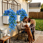 6 PCS Artificial Hanging Pansy Flowers, 30 Inch Blue Cascading Vines UV Resistant Artificial Flowers for Outdoors, Faux Hanging Plants for Farmhouse Porch Garden Window Box Patio Decor