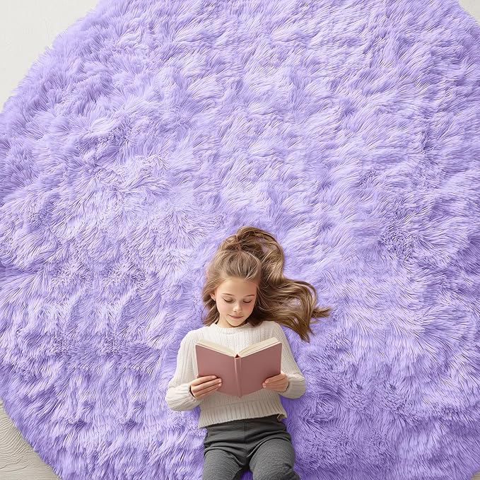 OLANLY Light Purple Round Rugs for Bedroom by OLANLY