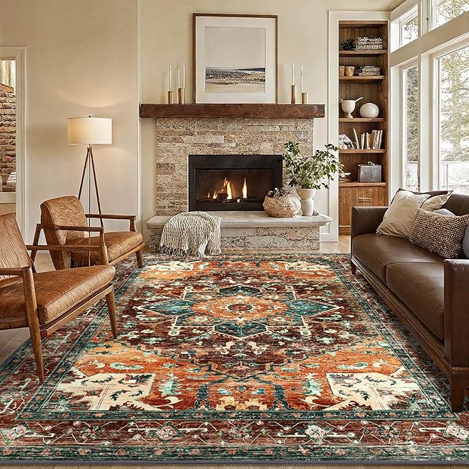 Yamaziot 6x9 Large Area Rug, Non-Slip Washable Boho Vintage Living Room Rug by Yamaziot