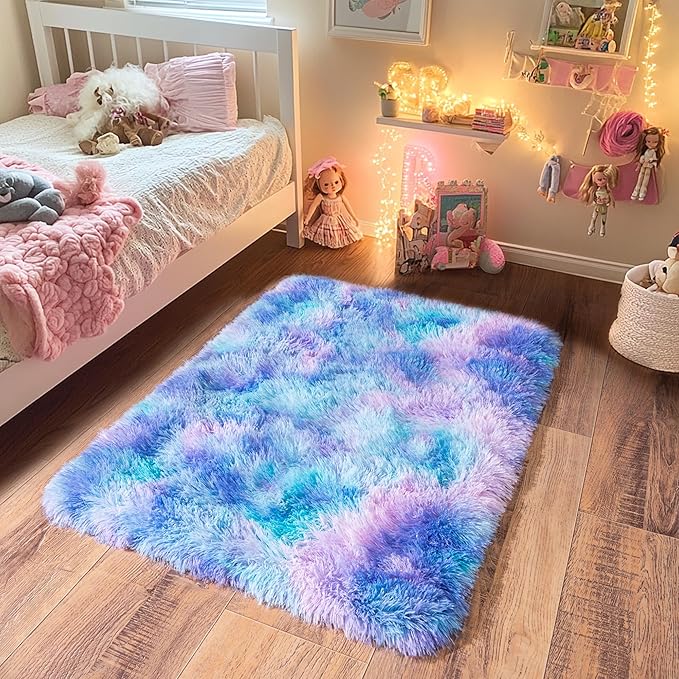 Small Rugs for Bedroom, Fluffy 2x3 Rug Throw Non Slip for Bedside Dorm Kids Room - Image 3