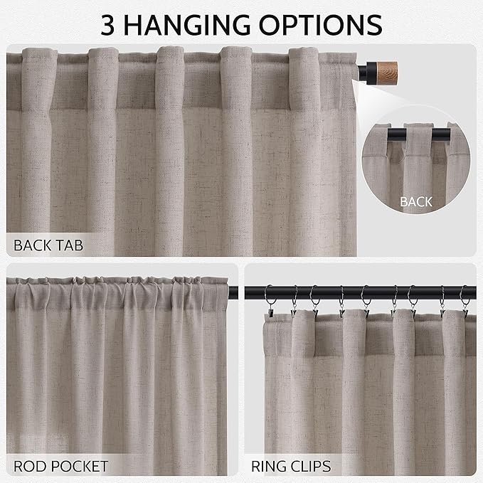 Nanspring Stone Beige Linen Curtains 96 Inches Long - Image 2