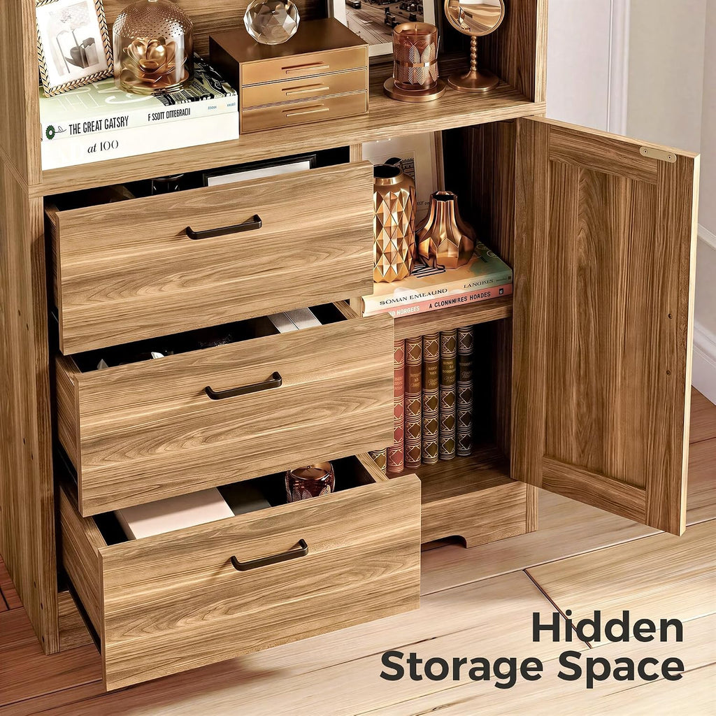 IRONCK 71 in Bookshelf with Doors and Drawers, Industrial Tall Bookcase