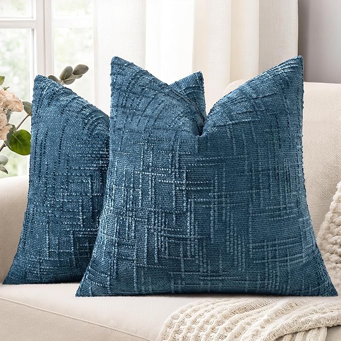 decorUhome Navy Blue Chenille Throw Pillow Covers 18x18 Set of 2 Textured Soft by decorUhome