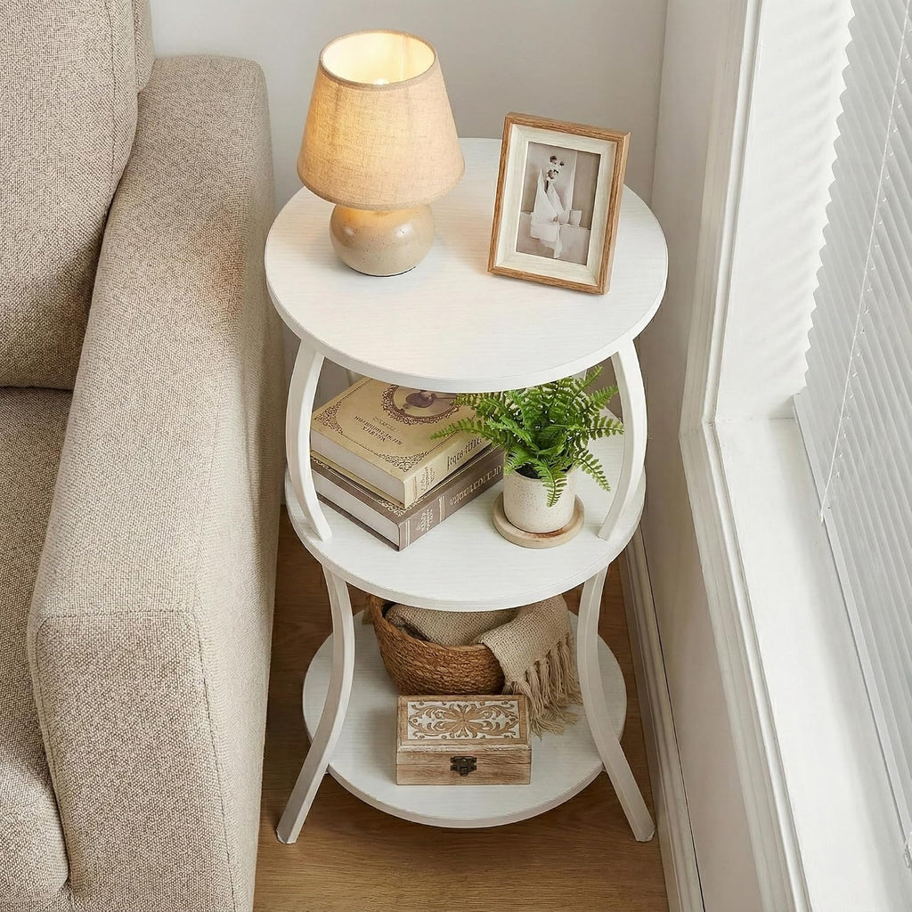 YEAKOO Small Round Side Table,3-Tier Slim Waist End Table for Small Spaces