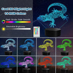 Leopard Gecko 3D Night Light, 16 Colors with Remote Control, Timer, RGB Flashing Mode, Dimmable LED Illusion Lamp, Lizard Accessories for Birthday Holiday Christmas Decor