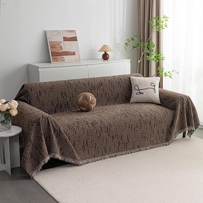 MYSKY HOME Boho Couch Cover Deep Chocolate Sofa Covers Washable, Farmhouse Sofa by MYSKYHOME