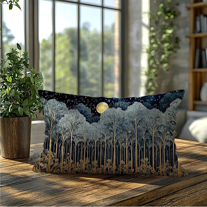 Rustic William Morris Inspired Forest Green Moon Decor Pillow Covers 12x20 - Image 5