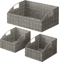 Pantry Baskets Organization, Wicker Storage Bin Shelf Grey