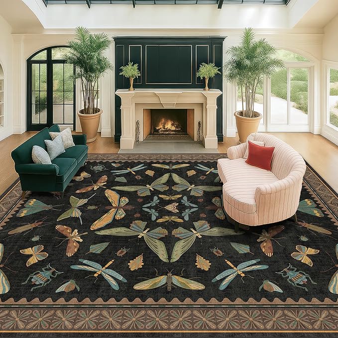 Hazo Haus Black Washable Insect Area Rugs 8x10 - Image 8