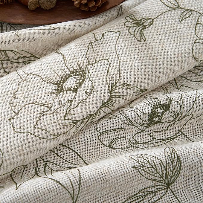 jinchan Floral Linen Curtains for Living Room 96 Inch Length Green Flower - Image 5