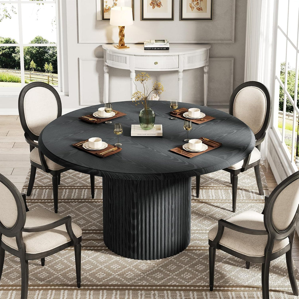 Tribesigns 47" Round Dining Table for 4, Farmhouse Kitchen Table with Metal Base, Modern Small Dinner Table for Dining Room,Kitchen (Chairs Not Included)