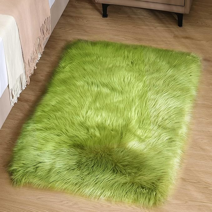 Goolela Lime Green Fluffy Fuzzy Fur Rug - Image 2