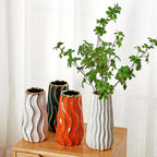 White Ceramic Vase for Home Decor,Decorative Flower Vase, Vertical Stripe Ceramic Vases for Home Décor, Bedroom, Office, Living Room, Bathroom, Tabletop Decor, Centerpiece (White)