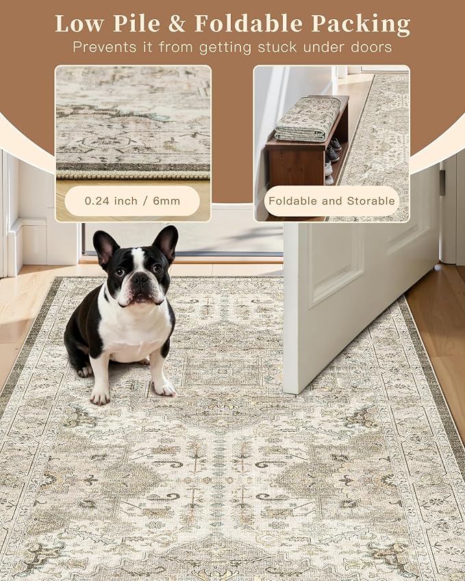 Madane Area Rug 3x5, Entryway Washable Printed Vintage Kitchen Carpet Non Slip - Image 6