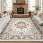 RELEANY Area Rugs Square 8ft Washable Non-Slip, Floral Vintage Distress Print by RELEANY