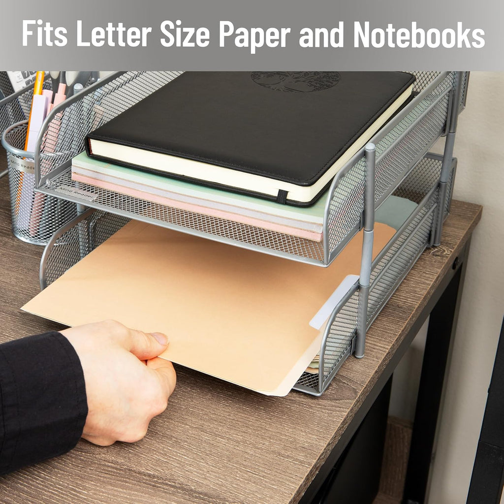 Mind Reader Stackable Paper Tray, Desktop Organizer, File Storage, Office, Metal Mesh, 2 Pc, Silver