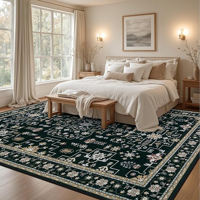 Area Rugs 10x12 Living Room Rug: Washable Rug Soft Vintage Boho Medallion - Image 3