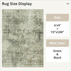 Area Rug 6x9 Abstract Living Room Washable Rugs Green Black Non Slip Low Pile - Image 5