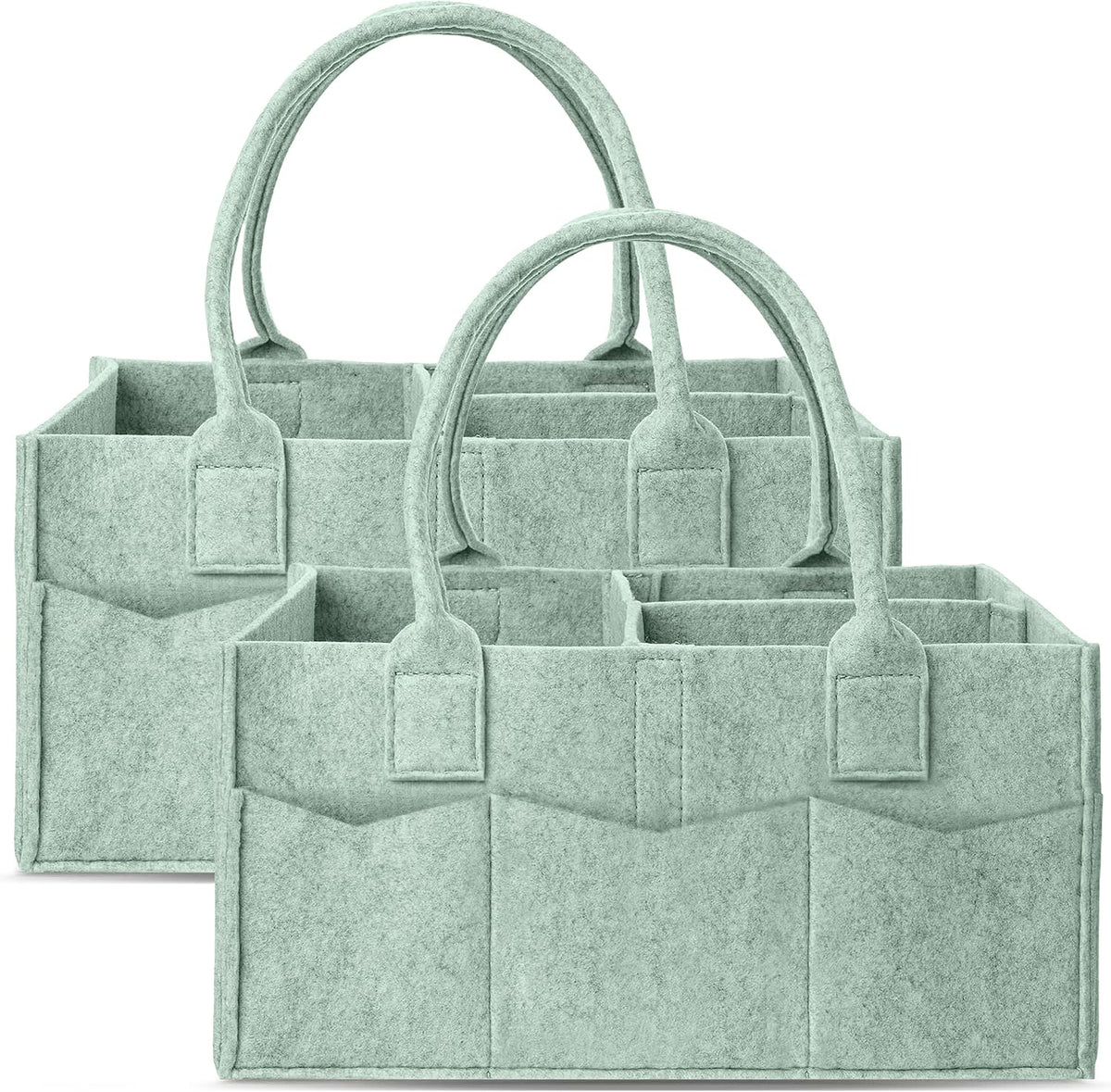 Cute Castle 2 Pack Diaper Caddy Organizer - Portable Baby Caddy Organizer with Handle, Nursery Storage Bin and Car Organizer for Girls, Boys - Baby Gift Basket - Grey