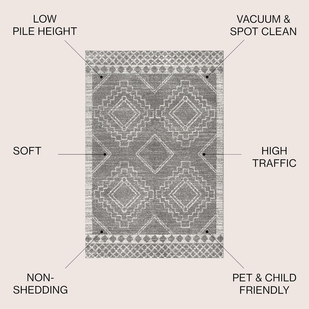 JONATHAN Y Amir Moroccan Beni Souk Gray/Cream 4' Round Indoor Area Rug, Bohemian, Scandinavian, Easy-Cleaning for Living Room, Bedroom, Kitchen, Pet Friendly, Non-Shedding (MOH200C-4R)