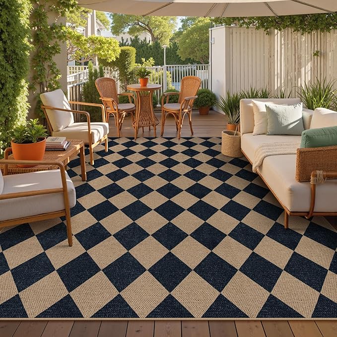 Lahome Colette Checkered Easy Jute Carpet, Washable 8x10 Rugs - Image 2