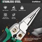 8‑in‑1 Wire Stripper Pliers, Non‑Contact Voltage Tester, Green‑Black
