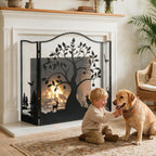 50" x 36" 3-Panel Fireplace Screen, Tree Pattern Fire Guard, Rustic