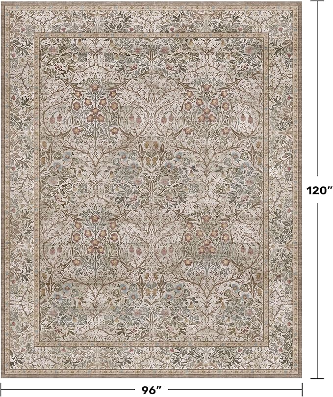 Hazo Haus Vintage Moss Green Living Room Rug, Neutral Taupe 8x10 Washable Area - Image 2