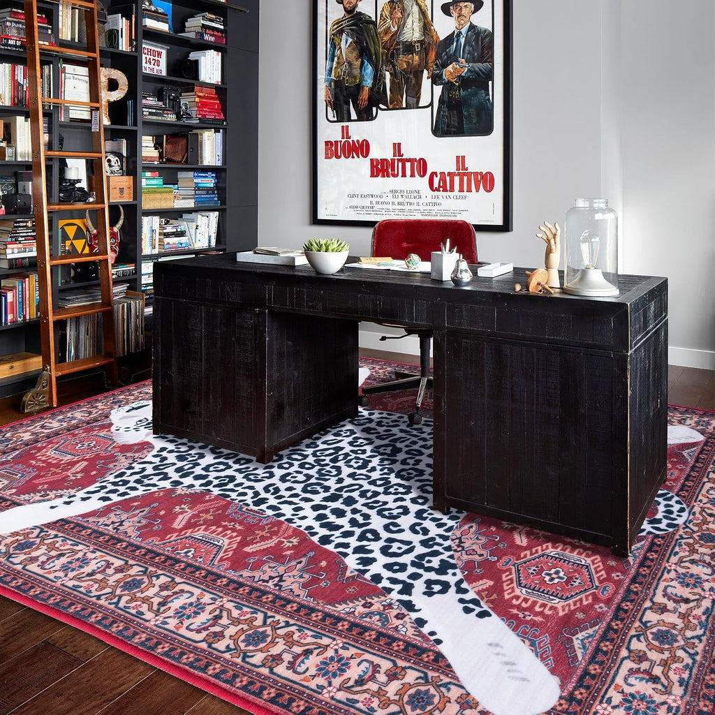 Oriental Leopard Rug 8x10 ft Washable Traditional Red Area Rugs for Bedroom Living Room, Dining Room Under Kitchen Table, Soft Non Slip Thin Rug Carpet (Red Leopard, 10X8 FT)