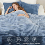 BEDELITE Fleece Queen Comforter Set, Fluffy Bed Set, Blue Ombre