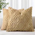 decorUhome Throw Pillow Covers 20x20 Inch Set of 2, Soft Plush Faux Wool Khaki by decorUhome