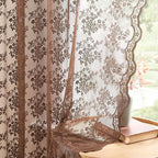YJ YANJUN Vintage Lace Curtains 84 Inches Long-Victorian Floral Boho Brown - Image 3