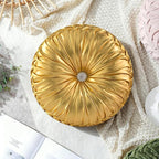 HIG Set of 2 Handcrafted Gold Ruched Round Throw Pillows – 14.5’’ Metallic - Image 7