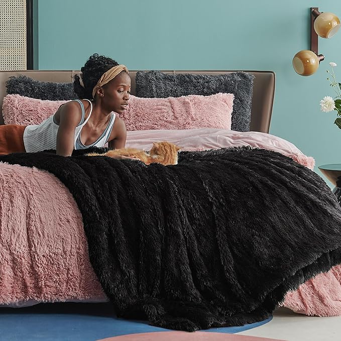 Bedsure GentleSoft Fluffy Black King Size Blanket - Image 6