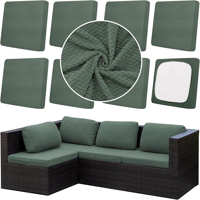 8Pcs Outdoor Cushion Covers, Patio Cushion Covers, Stretch Elastic Slipcovers by dreahoteztil