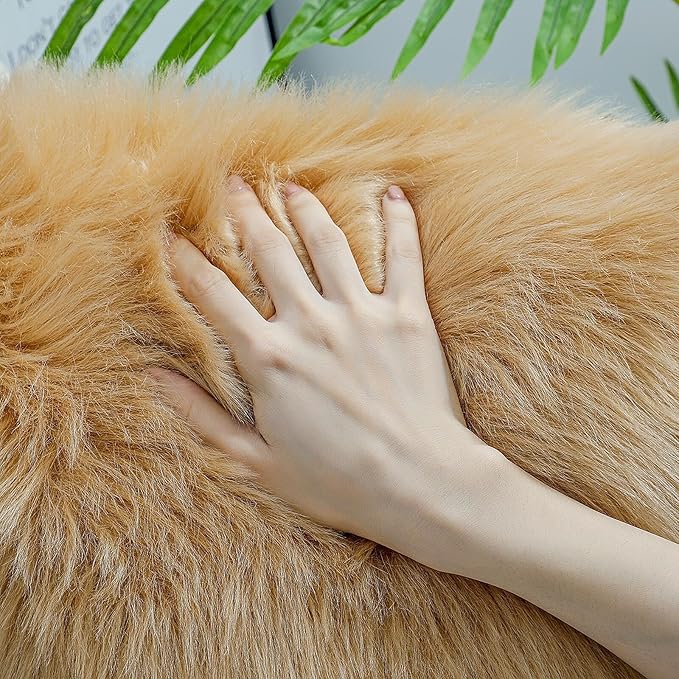 linmopm Faux Fur Rug Sheepskin Shag Fluffy Fuzzy Beige 2x3 ft Small Rugs - Image 6