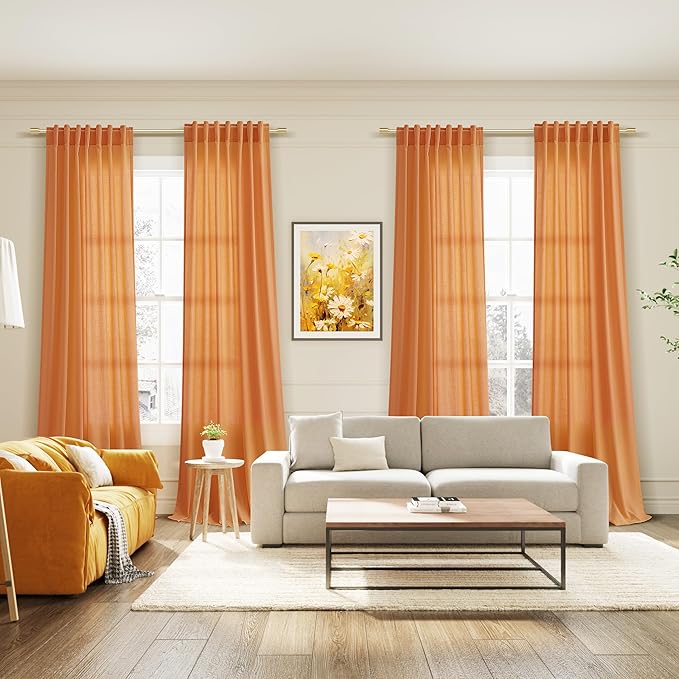 Nanspring Orange Linen Blend Drapes 84 Inch Length 2 Panels Set Back Tab Rod - Image 7