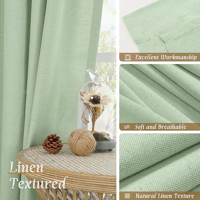 LAMIT Small Window Linen Curtains, 45 Inch Length Light Filtering Faux Linen - Image 7