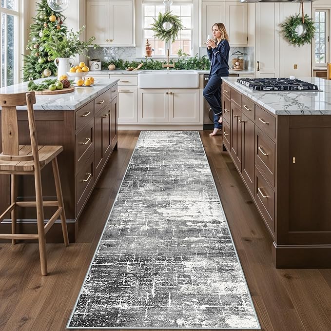 Washable 12ft Kitchen Area Rug: Abstract Entryway Rug Runner Soft Bedroom by HYHAOYUNLAI