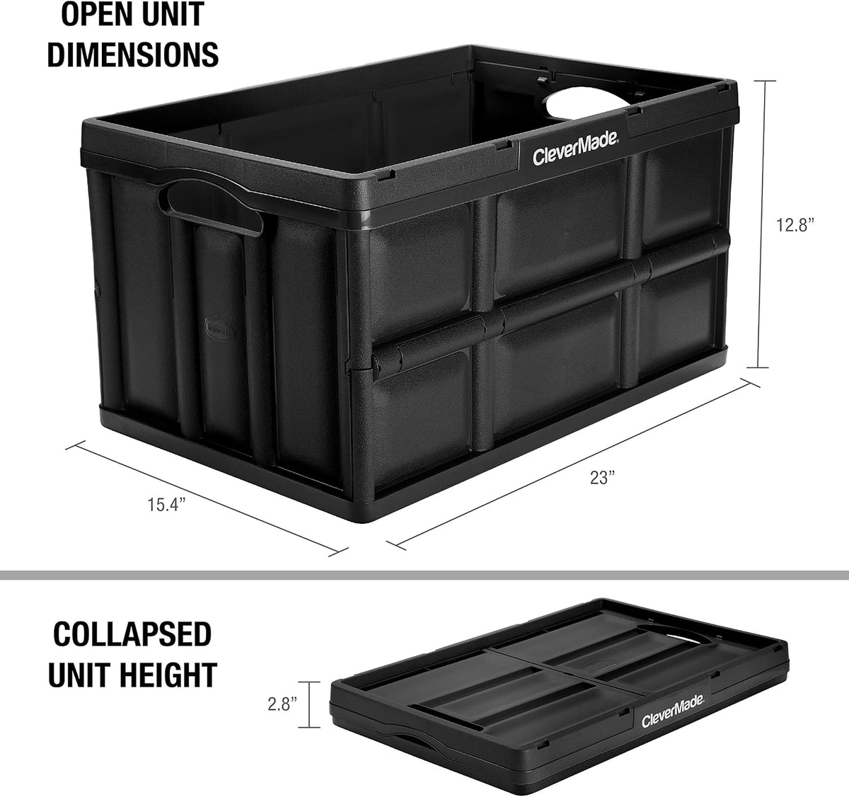 CleverMade Collapsible Storage Bins, 46L 1 Pack, 75 lb Stackable, Obsidian
