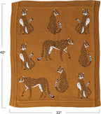 Creative Co-Op Soft Cotton Knit Baby Blanket with Decorative Cheetahs, Mustard Color