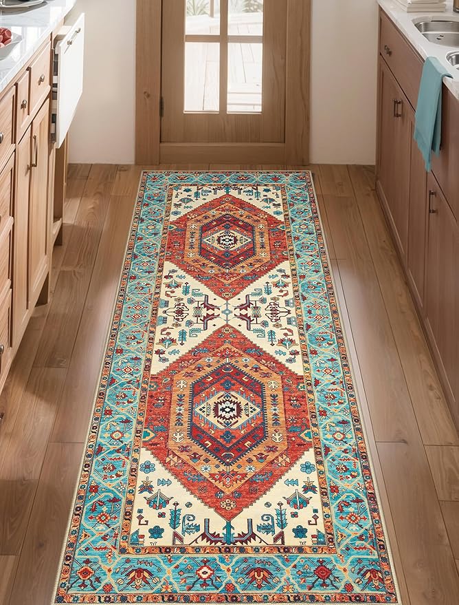 SERISSA Boho Washable Runner Rug, 2x5 Rug Runner Non-Slip Vintage Orange by SERISSAHomeDecorCollection