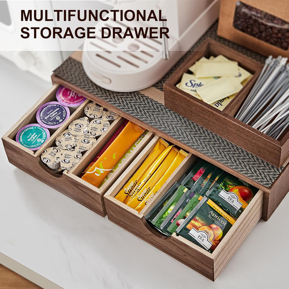 SMARTAKE Wooden Coffee Pod Organizer Storage Box Coffee Tea Organizer