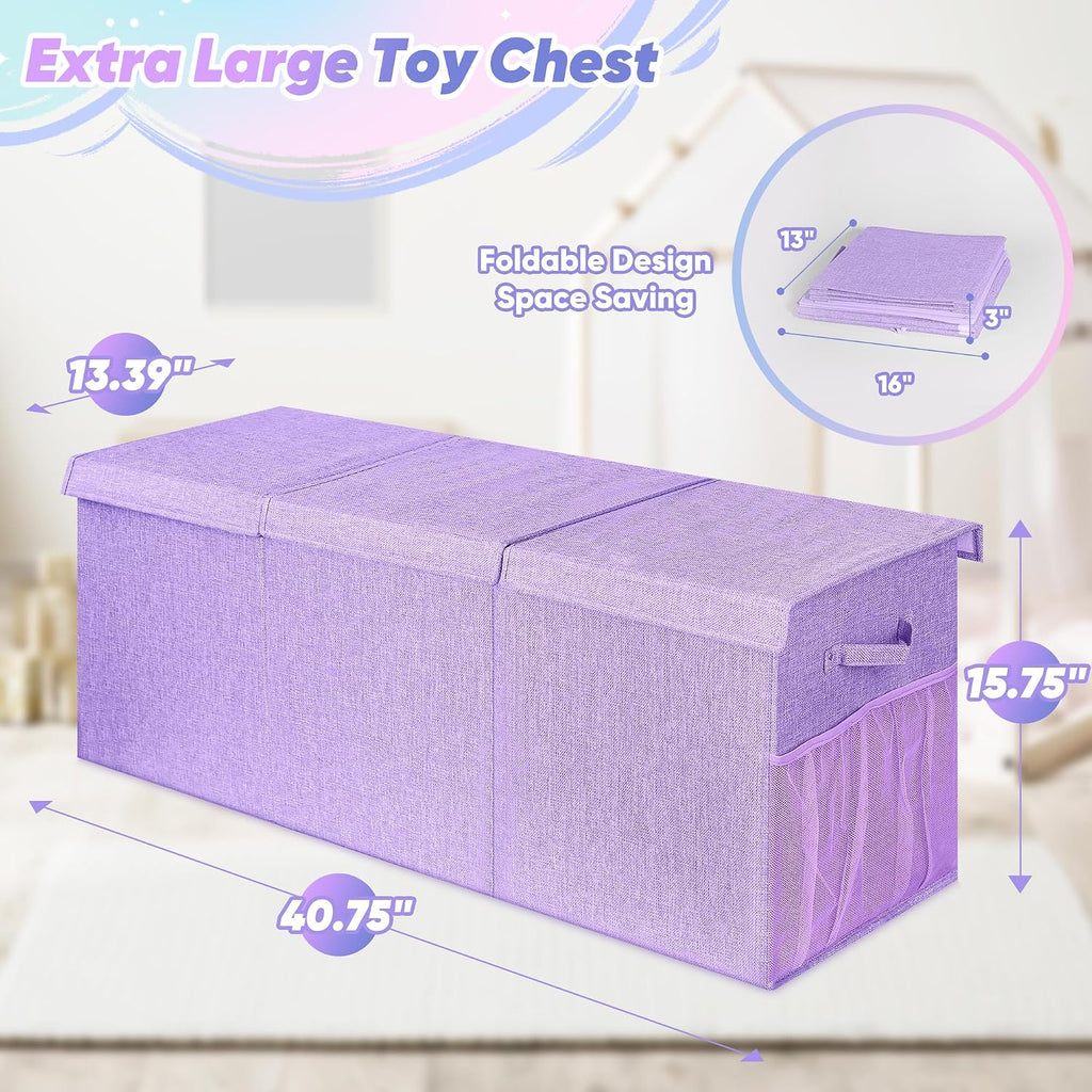 Extra Large Toy Box, Collapsible Toy Storage Organizer, 40"x16"x16", Purple