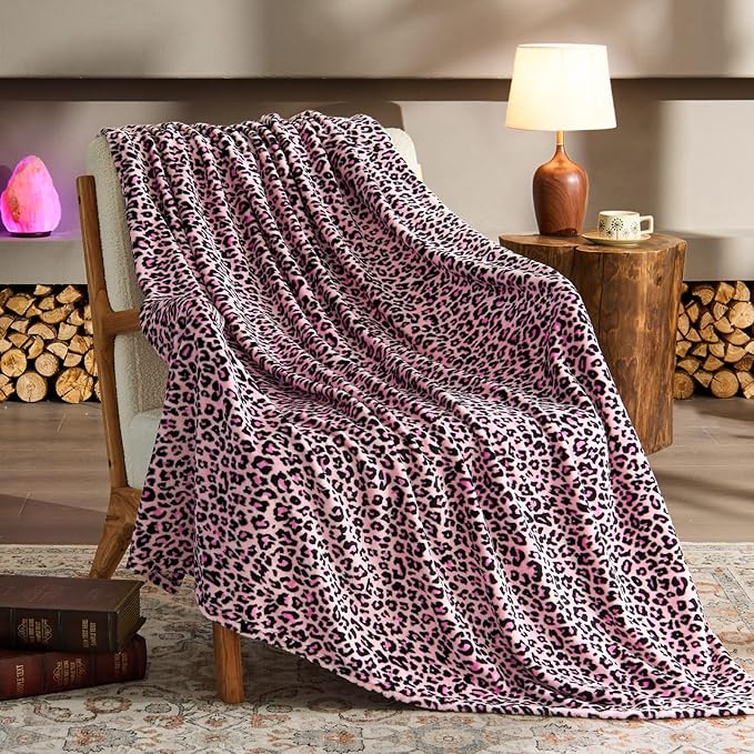BEDELITE Fleece Blanke for Couch & Bed Pink Leopard Throw Blanket – Soft & Cozy - Image 3