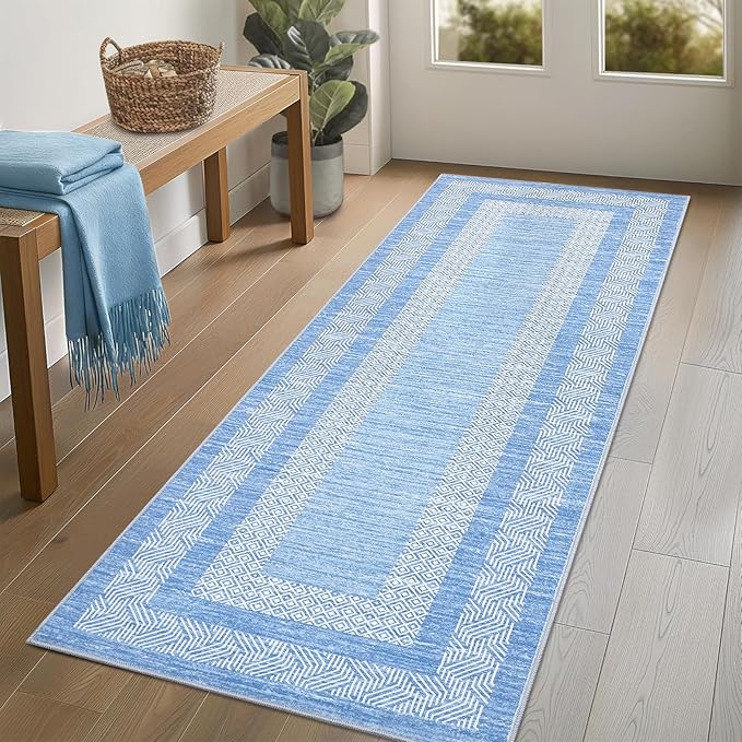 Washable 2.5x10 Kitchen Runner Rug, Easy Clean Geometri Rugs - Image 2