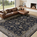 4x6 Washable Area Rug for Living Room, Carpet for Bedroom, Soft Faux Wool Retro Dining Room Rug, Non Slip&Non-Shedding Resistant Low Pile Vintage Print Rug for Home Office (Black/Yellow)