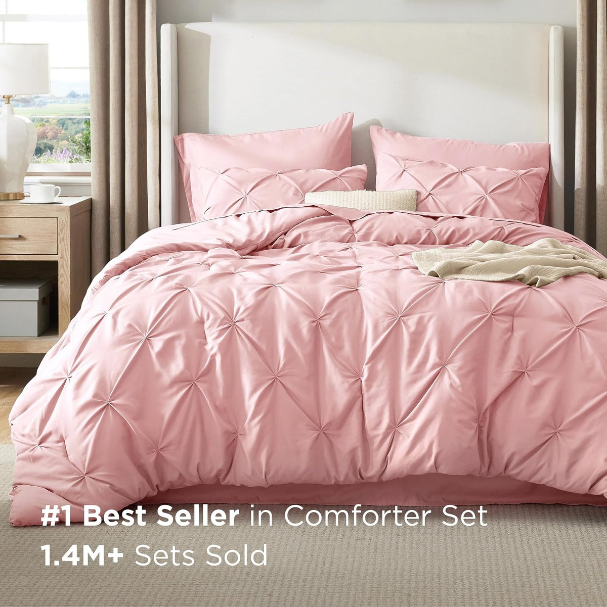 Bedsure 7-Piece Queen Comforter Set & Sheet Set, Pink Bed in a Bag