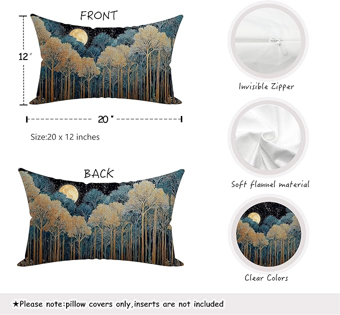 Rustic William Morris Inspired Forest Green Moon Decor Pillow Covers 12x20 Set - Image 2